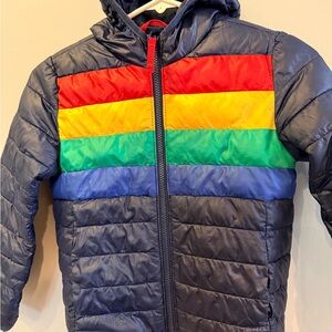 Primary Kids Puffer Jacket with Rainbow Stripes